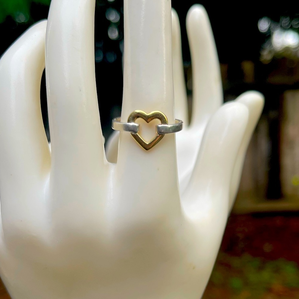 Tiffany & Co. Vintage Sterling Silver 18k Gold Open Heart Ring - Size 6